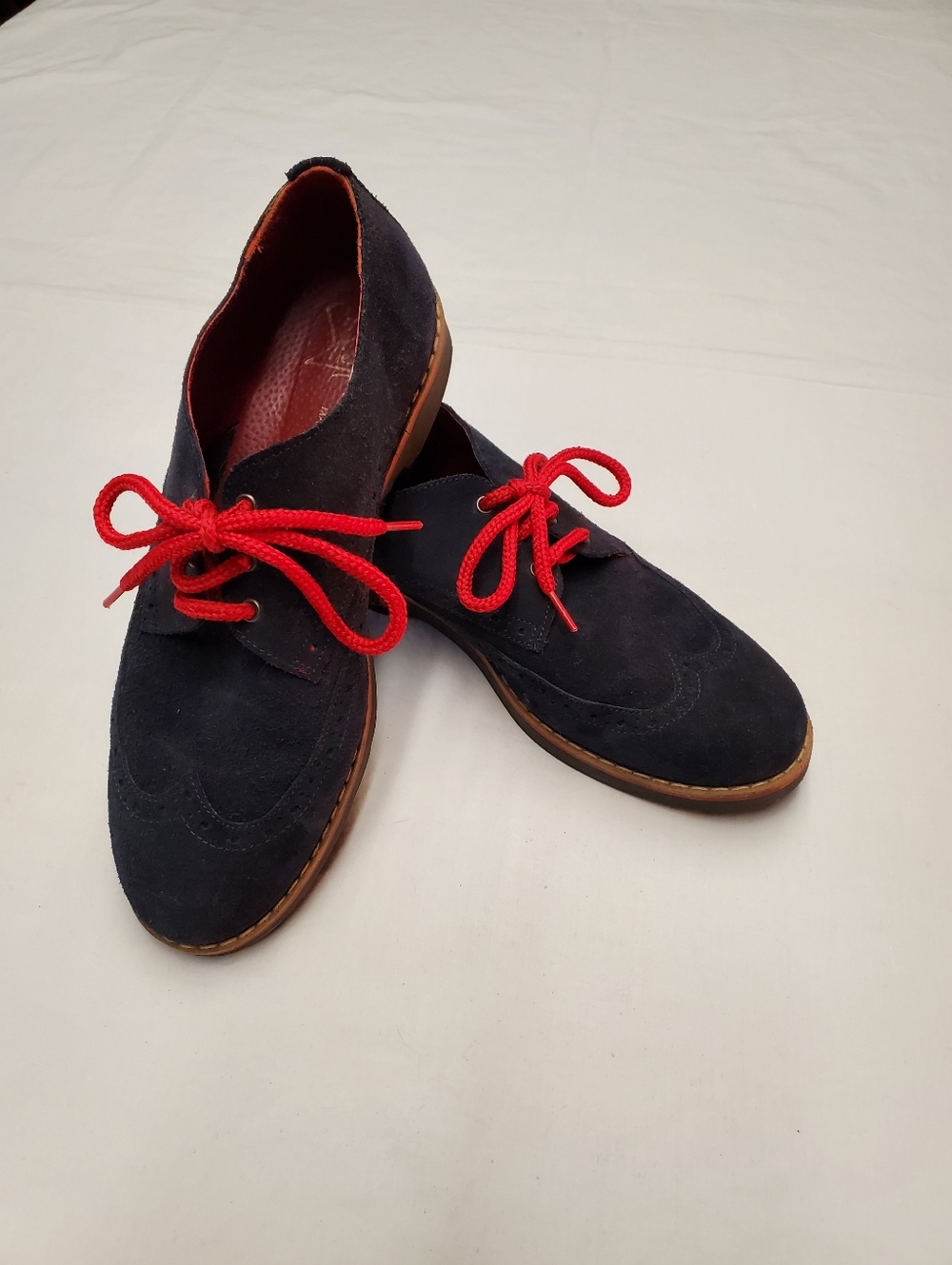 Shieri Handmade Greece Suede Oxford Shoes Navy Blue Red Laces EU 38 US 7 Artisan